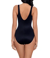 Miraclesuit Network News Vive Solid Mesh Front Zip V-Neck Shaping One Piece Swimsuit