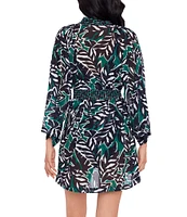 Miraclesuit Palma Verde Printed Open Front Belted Kimono Swim Cover-Up