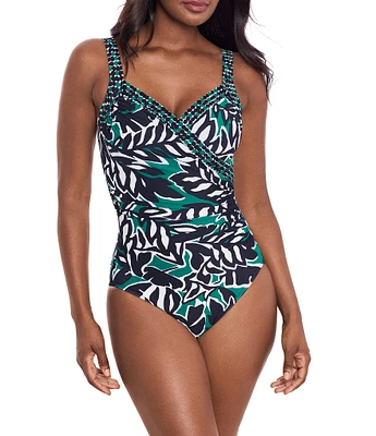 Miraclesuit Palma Verde Sanibel Printed Surplice V-Neck Underwire One Piece Swimsuit