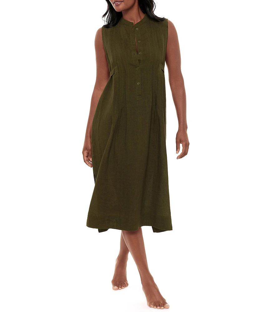 Miraclesuit Pleated Sleeveless Button Front Beach Dress Swim Cover-Up