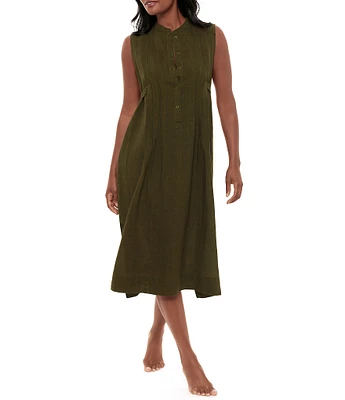 Miraclesuit Pleated Sleeveless Button Front Beach Dress Swim Cover-Up