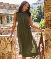 Miraclesuit Pleated Sleeveless Button Front Beach Dress Swim Cover-Up