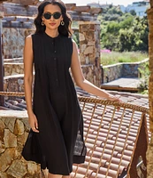Miraclesuit Pleated Sleeveless Button Front Beach Dress Swim Cover-Up