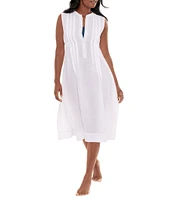 Miraclesuit Pleated Sleeveless Button Front Beach Dress Swim Cover-Up