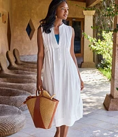 Miraclesuit Pleated Sleeveless Button Front Beach Dress Swim Cover-Up