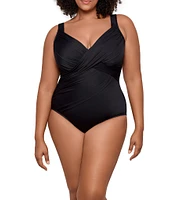 Miraclesuit Plus Size Solid Rock Revele Surplice V-Neck Underwire Bra Tank One Piece Swimsuit
