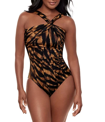 Miraclesuit Raya De Safari Europa Asymmetrical Halter Underwire One Piece Swimsuit