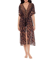 Miraclesuit Raya De Safari Semi-Sheer Georgette Long Kimono Swim Cover-Up