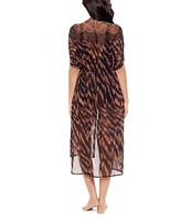 Miraclesuit Raya De Safari Semi-Sheer Georgette Long Kimono Swim Cover-Up