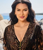 Miraclesuit Raya De Safari Semi-Sheer Georgette Long Kimono Swim Cover-Up
