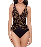 Miraclesuit Raya De Safari V-Neck Mesh Hardware Tank One Piece Swimsuit
