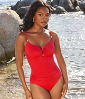Miraclesuit Razzle Dazzle Antheia Plunge Neck Underwire Bra One Piece Swimsuit