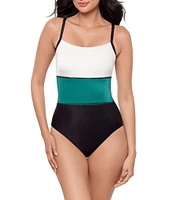 Miraclesuit Spectra Trifecta Color Block Square Neck Underwire One Piece Swimsuit