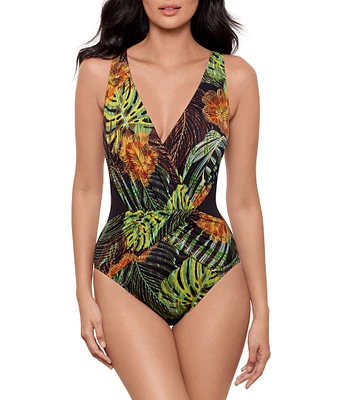 Miraclesuit Sunset Islet Ibiza Plunge Neck Mesh Inset Surplice One Piece Swimsuit