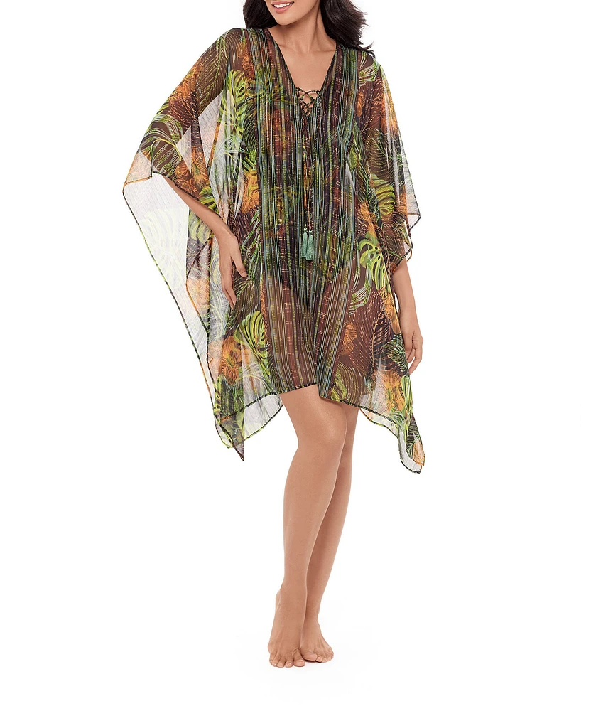 Miraclesuit Sunset Islet Lace-Up V-Neck Caftan Swim Cover-Up