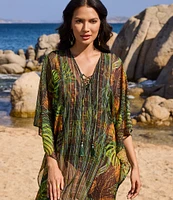 Miraclesuit Sunset Islet Lace-Up V-Neck Caftan Swim Cover-Up