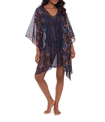 Miraclesuit Tapiz Lace-Up V-Neck Caftan Swim Cover-Up