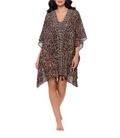 Miraclesuit Topkapi Georgette Printed V-Neck Lace-Up Swim Caftan Cover-Up
