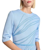MISOOK Abstract Knit Crew Neck Elbow Sleeve Fit-And-Flare Midi Dress