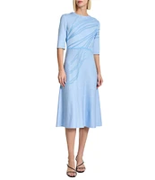 MISOOK Abstract Knit Crew Neck Elbow Sleeve Fit-And-Flare Midi Dress