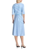 MISOOK Abstract Knit Crew Neck Elbow Sleeve Fit-And-Flare Midi Dress
