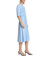 MISOOK Abstract Knit Crew Neck Elbow Sleeve Fit-And-Flare Midi Dress