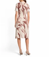 MISOOK Botanical Jacquard Soft Knit Round Neck Short Sleeve A-Line Midi Dress