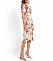 MISOOK Botanical Jacquard Soft Knit Round Neck Short Sleeve A-Line Midi Dress