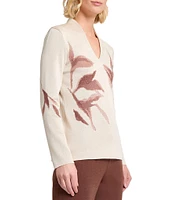 MISOOK Botanical Jacquard Soft Knit V-Neck Long Sleeve Tunic