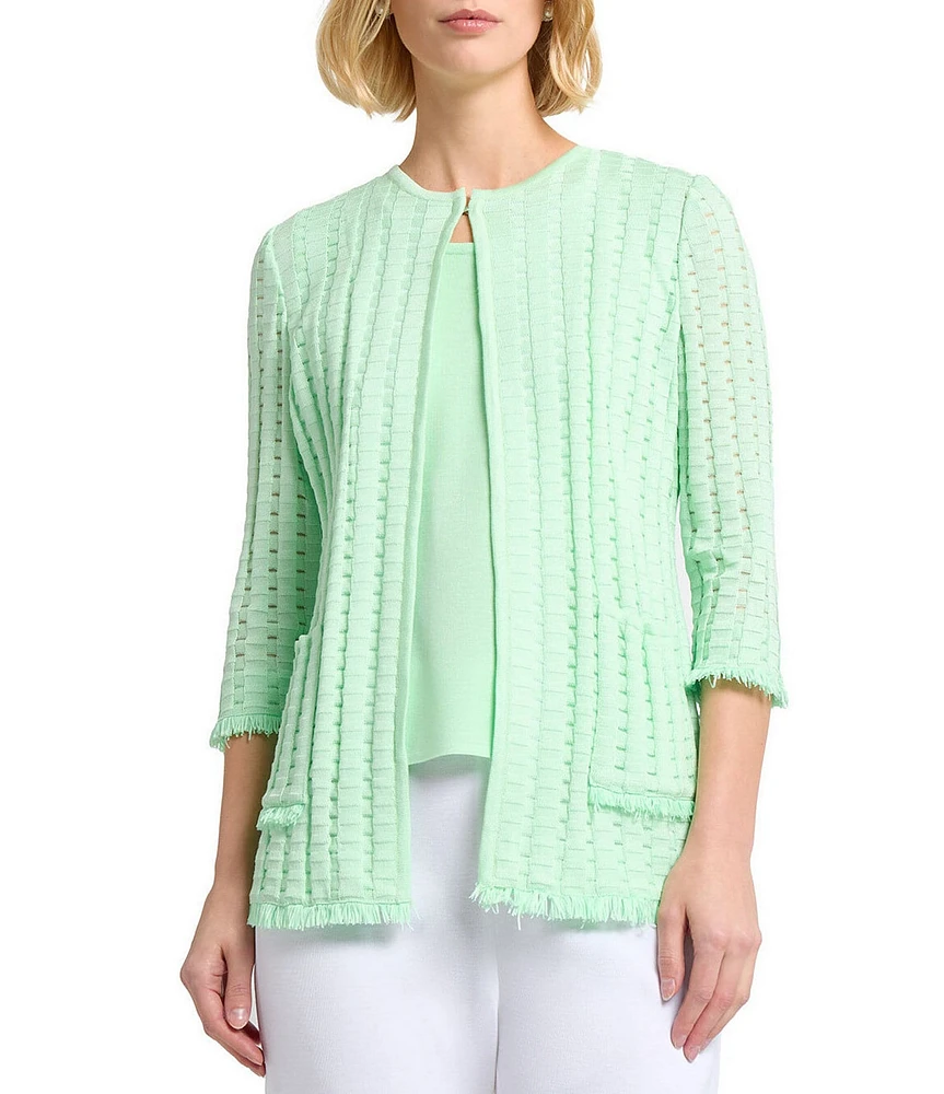MISOOK Burnout Knit Round Neck 3/4 Sleeve Jacket