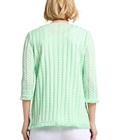 MISOOK Burnout Knit Round Neck 3/4 Sleeve Jacket