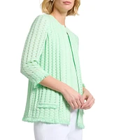 MISOOK Burnout Knit Round Neck 3/4 Sleeve Jacket
