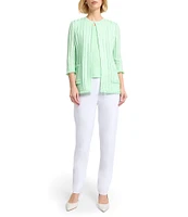 MISOOK Burnout Knit Round Neck 3/4 Sleeve Jacket