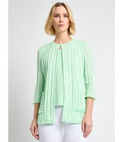 MISOOK Burnout Knit Round Neck 3/4 Sleeve Jacket
