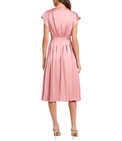 MISOOK Charmeuse Crepe De Chine V-Neck Flutter Sleeve Fit-And-Flare Midi Dress