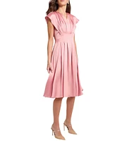MISOOK Charmeuse Crepe De Chine V-Neck Flutter Sleeve Fit-And-Flare Midi Dress