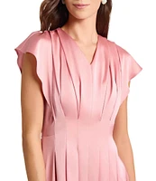 MISOOK Charmeuse Crepe De Chine V-Neck Flutter Sleeve Fit-And-Flare Midi Dress