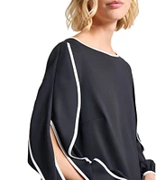 MISOOK Contrast Trim Crepe Boat Neck Butterfly Sleeve Blouse