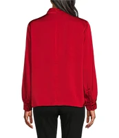 MISOOK Crepe De Chine Crossover Mock Neck Long Balloon Sleeve Blouse