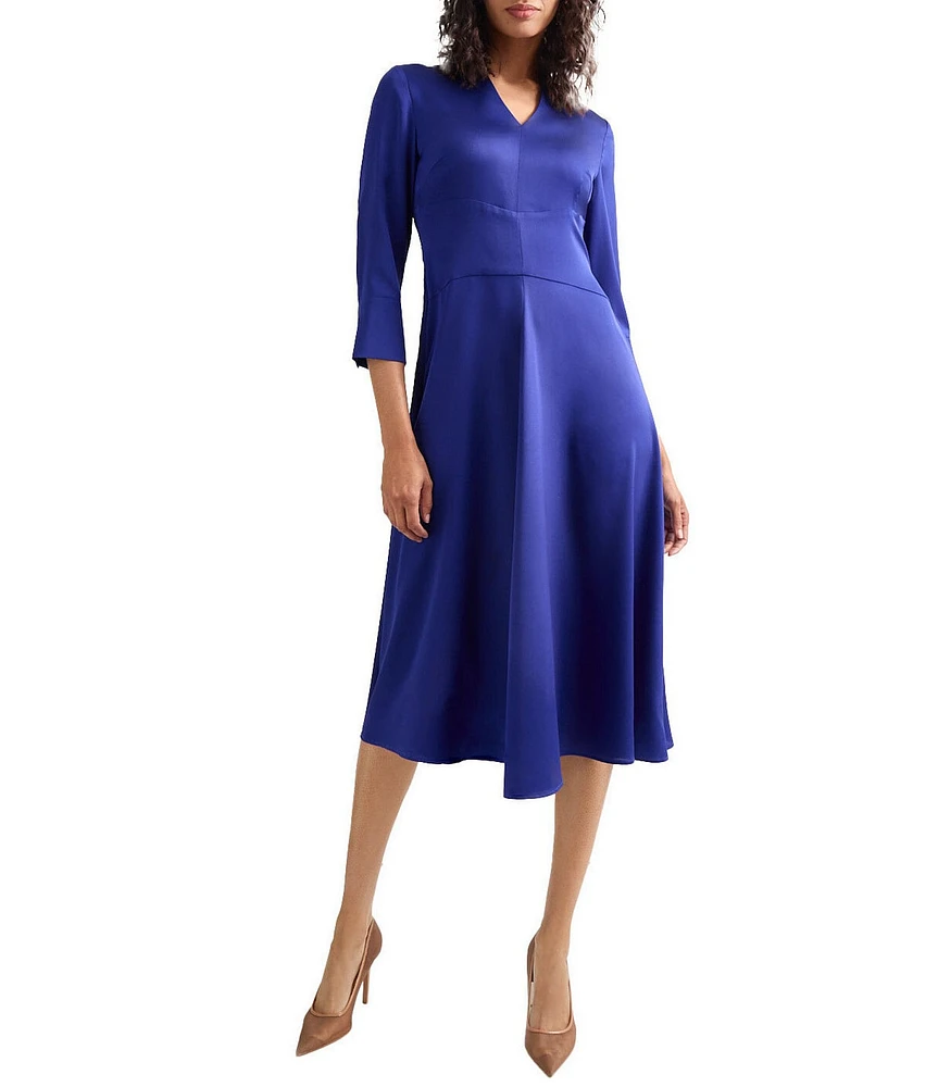 MISOOK Crepe De Chine V-Neck 3/4 Sleeve Midi Sheath Dress