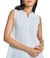 MISOOK Crochet Trim Tweed Knit Split V-Neck Sleeveless A-Line Dress