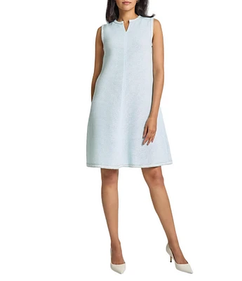 MISOOK Crochet Trim Tweed Knit Split V-Neck Sleeveless A-Line Dress