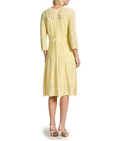 MISOOK Diamond Pointelle Knit Round Neck 3/4 Sleeve Dress