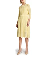 MISOOK Diamond Pointelle Knit Round Neck 3/4 Sleeve Dress