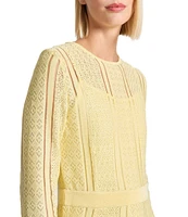 MISOOK Diamond Pointelle Knit Round Neck 3/4 Sleeve Dress