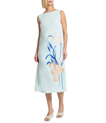 MISOOK Embroidered Crepe Boat Neck Sleeveless Dress