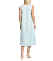 MISOOK Embroidered Crepe Boat Neck Sleeveless Dress