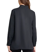 MISOOK Floral Embroidered Crepe De Chine V-Neck Long Sleeve Tunic