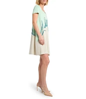 MISOOK Floral Jacquard Knit Square Neck Short Sleeve A-Line Dress