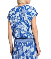 MISOOK Floral Jacquard Knit V-Neck Cap Sleeve Top